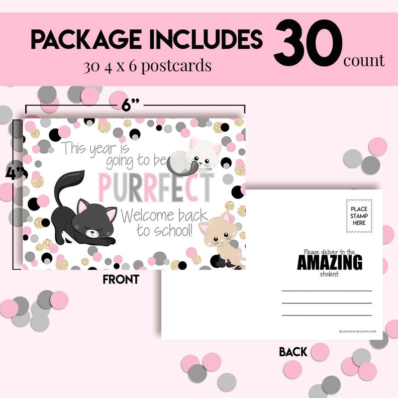 Amanda Creation Cute Kitty Cat Themed Welcome Back To School Blank Postcards For Teachers To Send To Students, 4"x6" Fill In Notecards by AmandaCreation (30) - Image 3